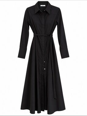 CO Black Long-Sleeve Shirt Dress with Waist Tie
